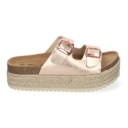 Sandalias planas de plataforma en yute para mujer comodas color champan M-239