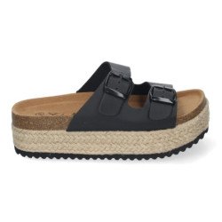 Sandalias planas de plataforma en yute para mujer comodas color negro M-239