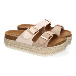 Sandalias planas de plataforma en yute para mujer comodas color nude M-239
