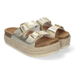 Sandalias doradas planas de plataforma en yute para mujer comodas M-239