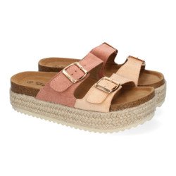 Sandalias planas de plataforma en yute para mujer comodas color rosa M-239