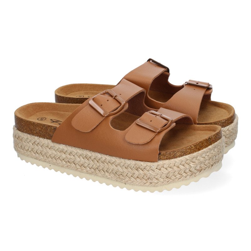 Sandalias planas de plataforma en yute para mujer comodas color taupe M-239