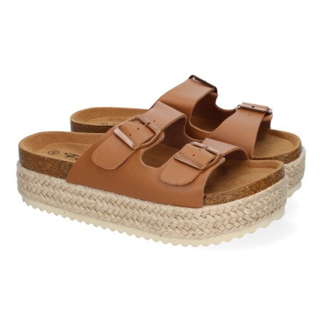 Sandalias planas de plataforma en yute para mujer comodas color taupe M-239