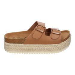 Sandalias planas de plataforma en yute para mujer comodas color taupe M-239