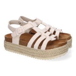 Sandalias planas en yute tiras en pala para mujer beige M-260