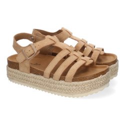Sandalias planas en yute tiras en pala para mujer kaki M-260