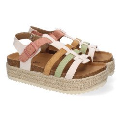 Sandalias planas en yute tiras en pala para mujer rosa M-260