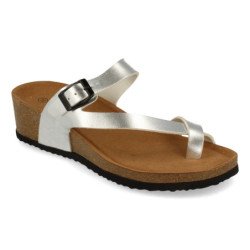 Sandalias de cuña bio plateadas tipo esclava mujer M-28