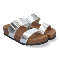 Sandalias plateadas planas material bio comoda mujer M-282