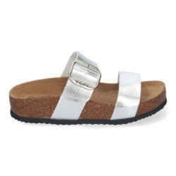 Sandalias plateadas planas material bio comoda mujer M-282