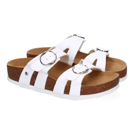 Sandalias planas material bio comoda doble hebilla mujer color blanco M-286