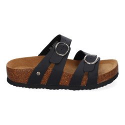 Sandalias planas material bio comoda doble hebilla mujer color negro M-286