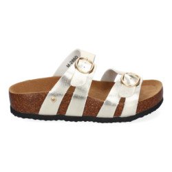 Sandalias doradas planas material bio comoda doble hebilla mujer M-286