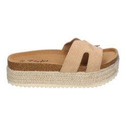 Sandalias bio de plataforma en yute para mujer color kaki M-288