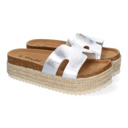 Sandalias plateadas bio de plataforma en yute para mujer M-288