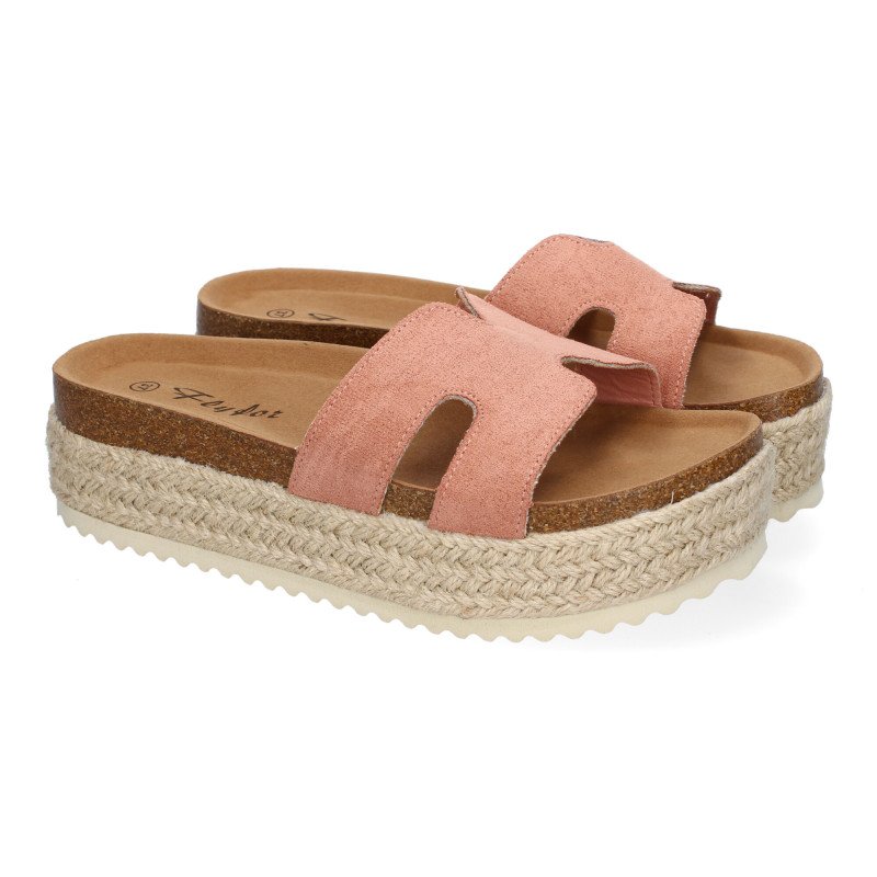 Sandalias bio de plataforma en yute para mujer color rosa M-288 Sandalias bio de plataforma en yute para mujer color rosa M-288