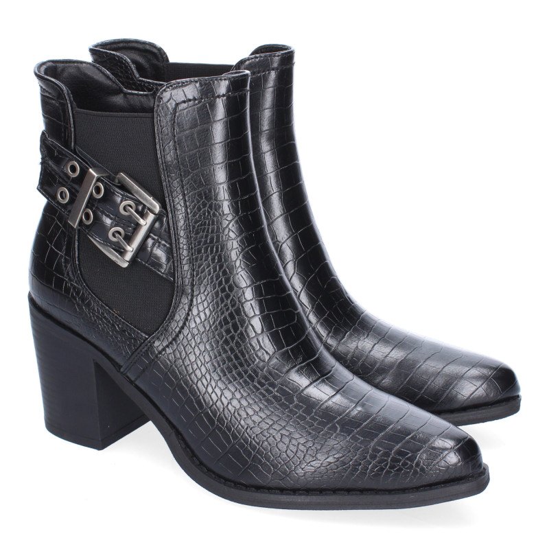 Botines de tacón elegantes hebilla para mujer color negro M-797