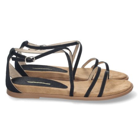 Sandalias planas cómodas tiras finas mujer color negro M3455