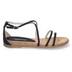 Sandalias planas cómodas tiras finas mujer color negro M3455