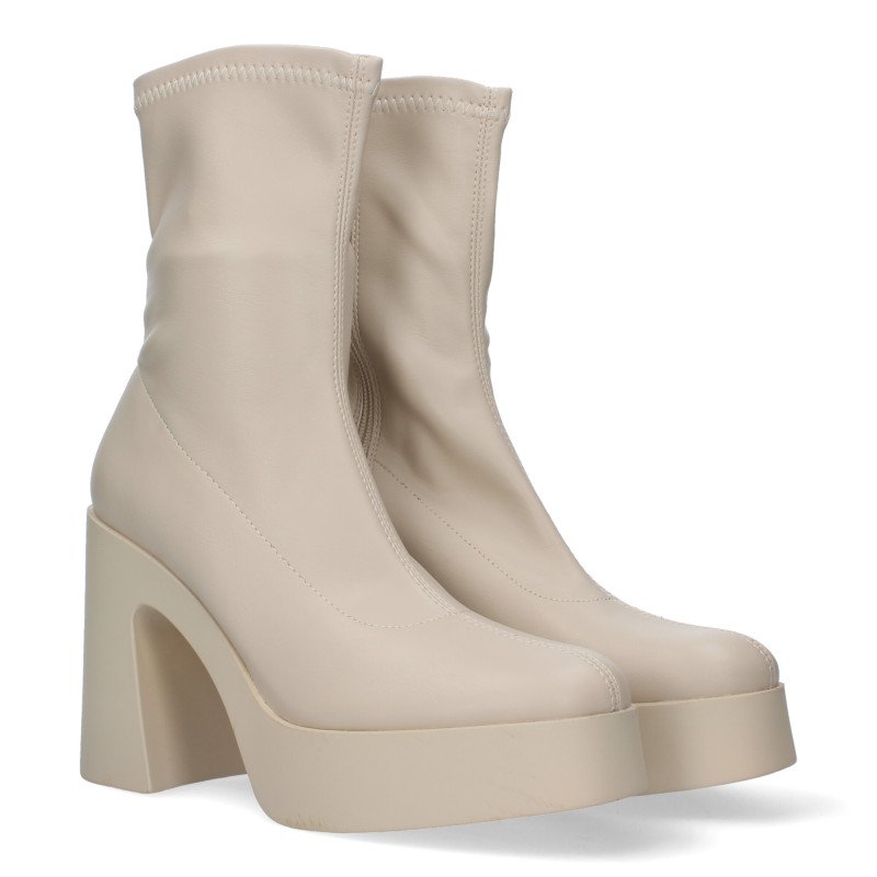 Botines tacón ancho y plataforma mujer color beige M3910