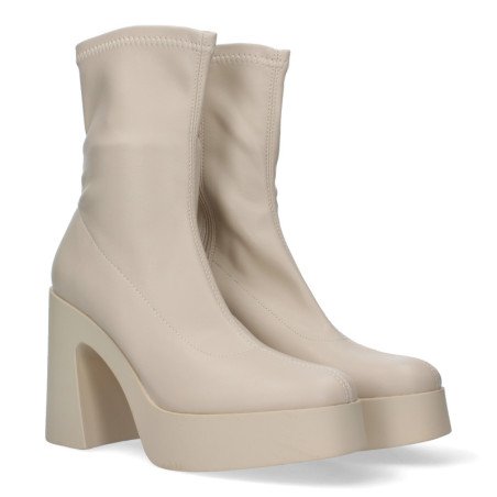 Botines tacón ancho y plataforma mujer color beige M3910