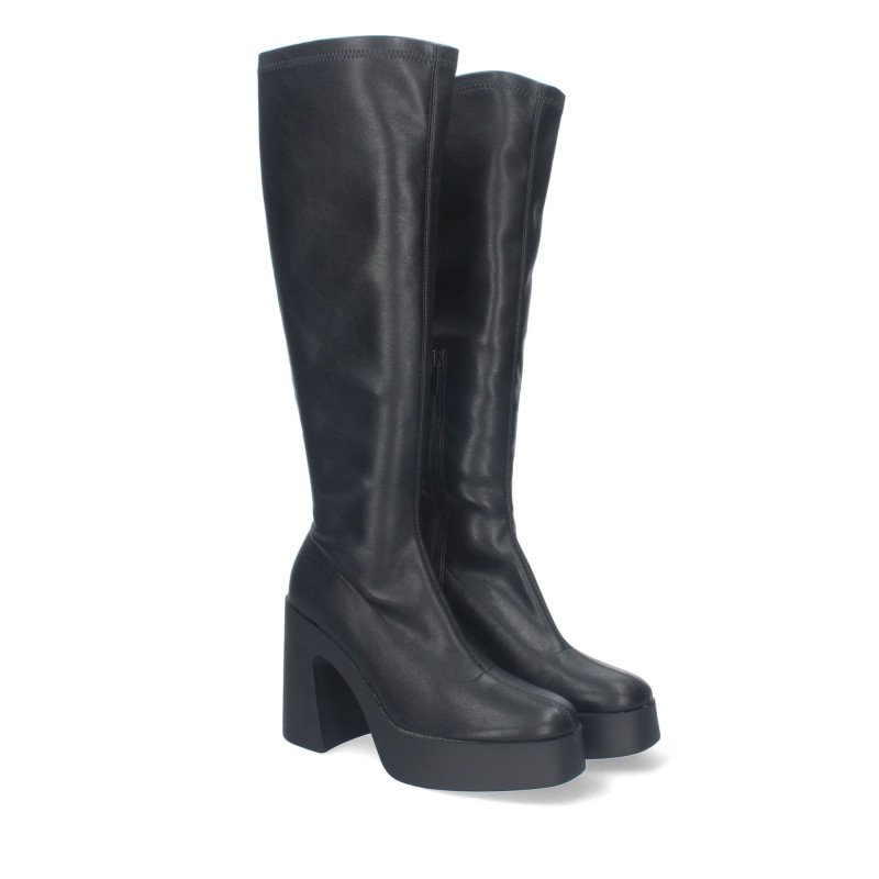 Botas altas negras de tacón y plataforma mujer