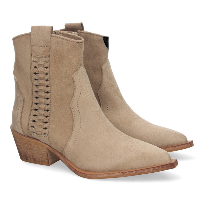 Botines tacón campero elegantes detalle trenzado mujer color beige M4015