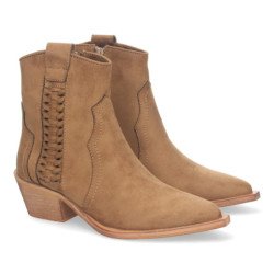 Botines tacón campero elegantes detalle trenzado mujer color camel M4015