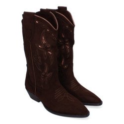 Botas altas camperas de tacón bajo elegantes para mujer marrones M4751