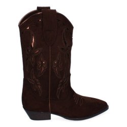 Botas altas camperas de tacón bajo elegantes para mujer marrones M4751