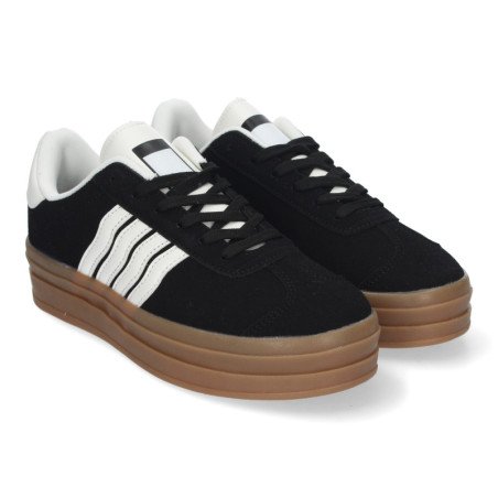 Zapatillas planas cómodas con plataforma para mujer negro RA90059