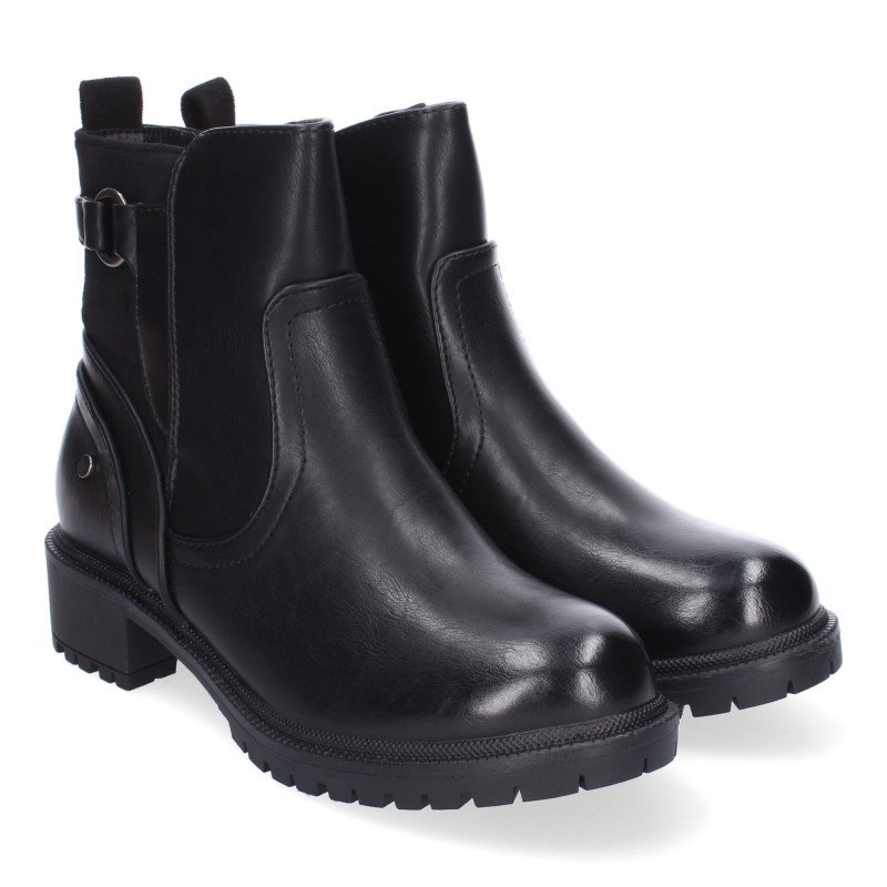 Botines de tacón bajo elegantes hebilla para mujer color negro RD813
