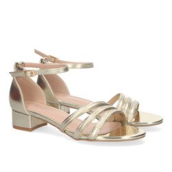Sandalias doradas de tacón bajo cómodo para fiesta mujer RG773