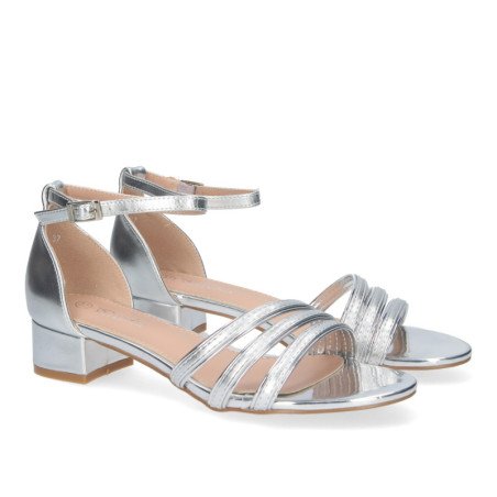 Sandalias de tacón bajo cómodo para fiesta color plata mujer RG773