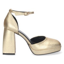 Sandalias dorada de fiesta con tacon comodo para mujer