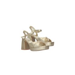 Sandalias doradas de fiesta tacón y plataforma mujer