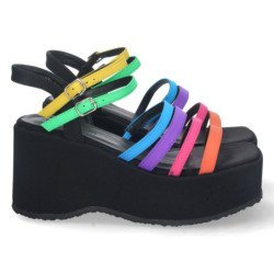 Sandalias de plataforma tiras colores mujer color negro S-2387