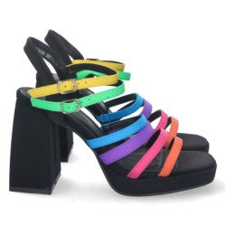 Sandalias tacón y plataforma tiras colores mujer color negro