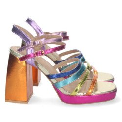 Sandalias de tacón ancho para fiesta tiras multi color mujer S-2388