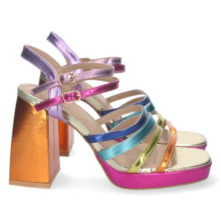 Sandalias de tacón ancho para fiesta tiras multi color mujer S-2388