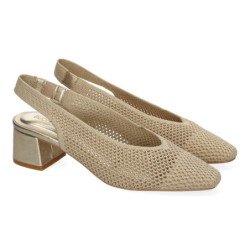 Zapatos dorados de vestir tacón comodo malla para mujer S-3195