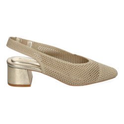Zapatos dorados de vestir tacón comodo malla para mujer S-3195