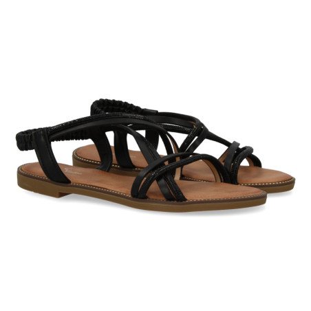 Sandalias planas cómodas mujer tiras color negro TF2509