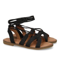Sandalias planas comódas tiras al tobillo para mujer color negro TF2517