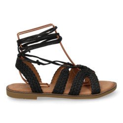 Sandalias planas comódas tiras al tobillo para mujer color negro TF2517