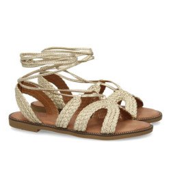 Sandalias doradas planas comódas tiras al tobillo para mujer TF2517