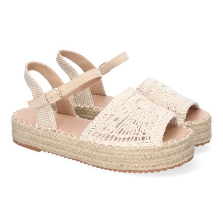 Sandalias planas en yute pala trenzada abierta para mujer beige TF2638