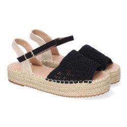Sandalias planas en yute pala trenzada abierta para mujer negro TF2638