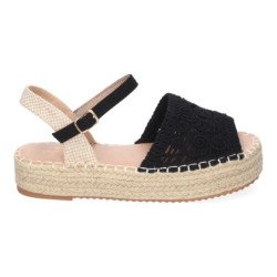 Sandalias planas en yute pala trenzada abierta para mujer negro TF2638