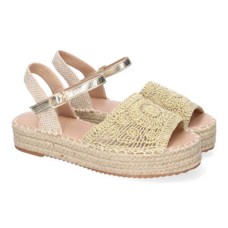 Sandalias doradas planas en yute pala trenzada abierta mujer TF2638